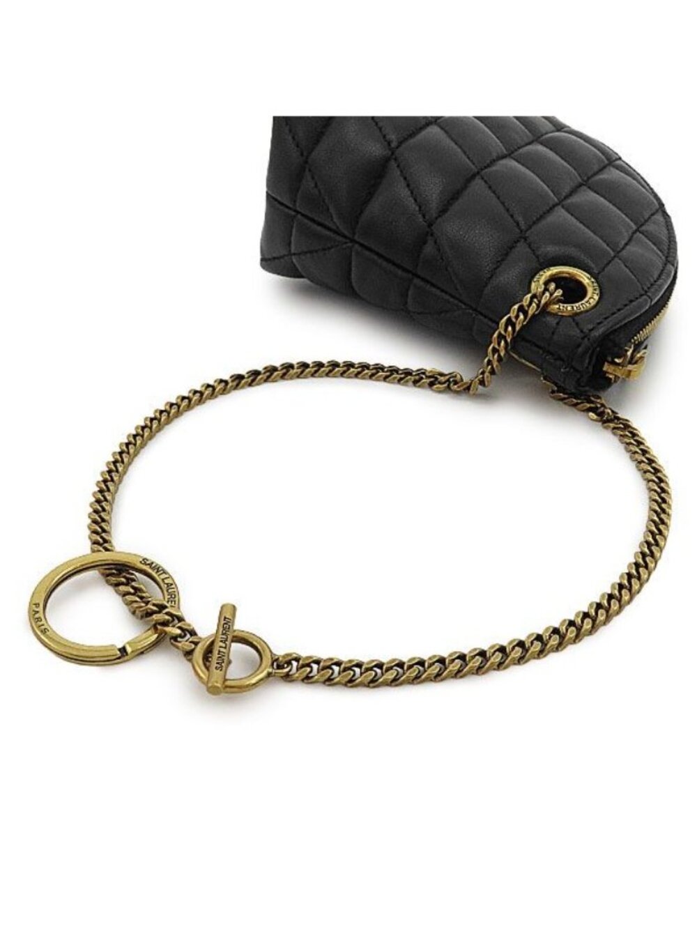 Saint Laurent Coin Case Triangle Lambskin Black Gold Purse - Picture 6 of 9